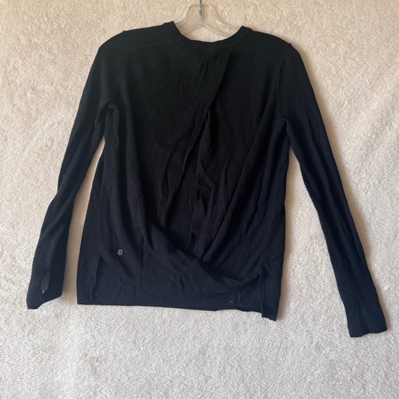 Lululemon BringIt Back Bend Sweater Cashmere Cotton Pullover Wrap Open Top Black - Picture 3 of 16
